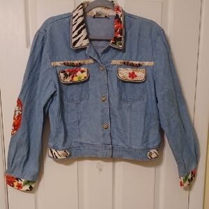 Nancy Bolen City Girl Sz 12, Vintage, Floral Denim Jacket with Beaded Accents